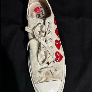 Converse Cream Sneakers with Red Heart Design